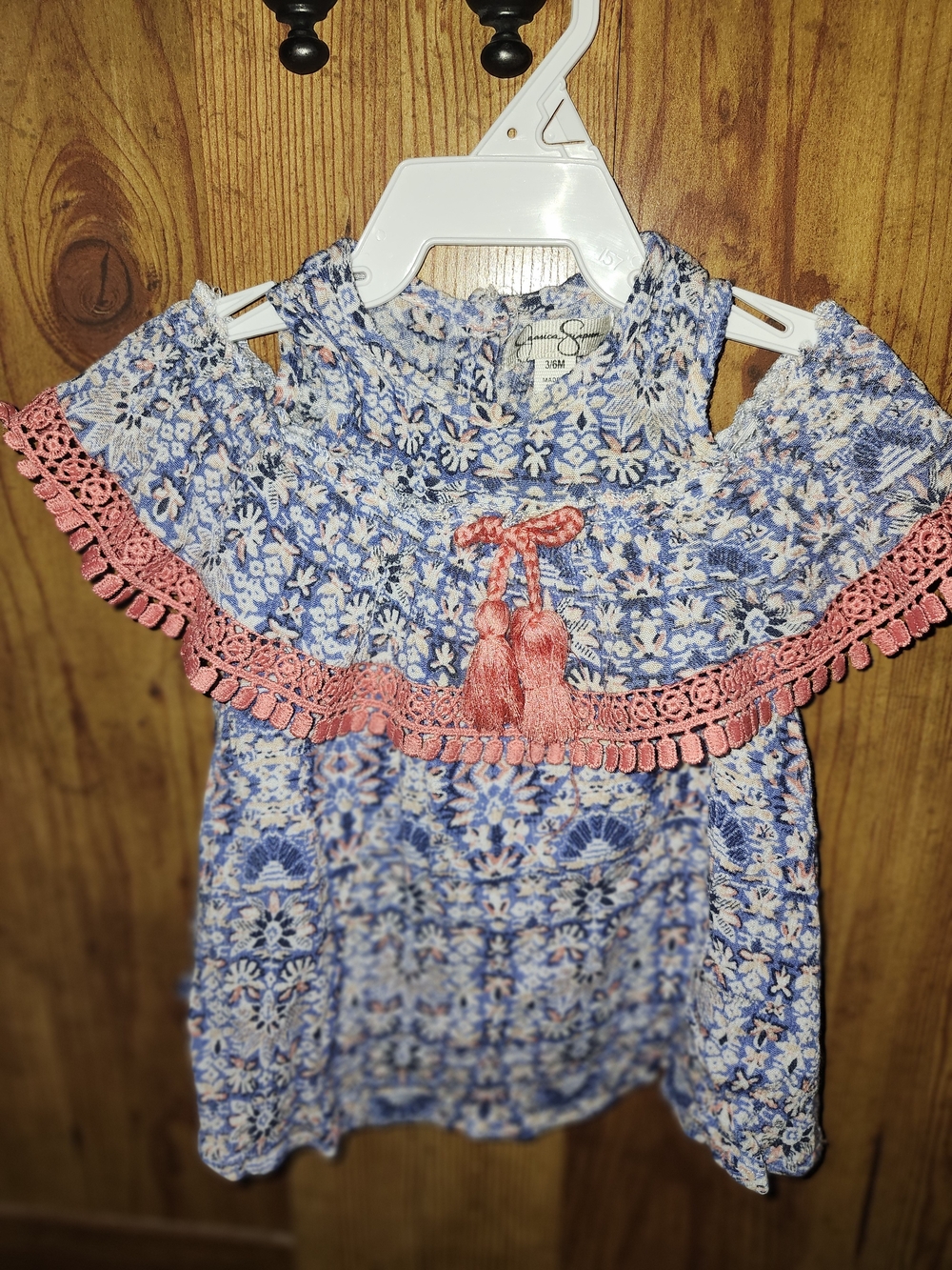 Jessica Simpson Blue Floral Ruffle Baby Top with Pink Accent